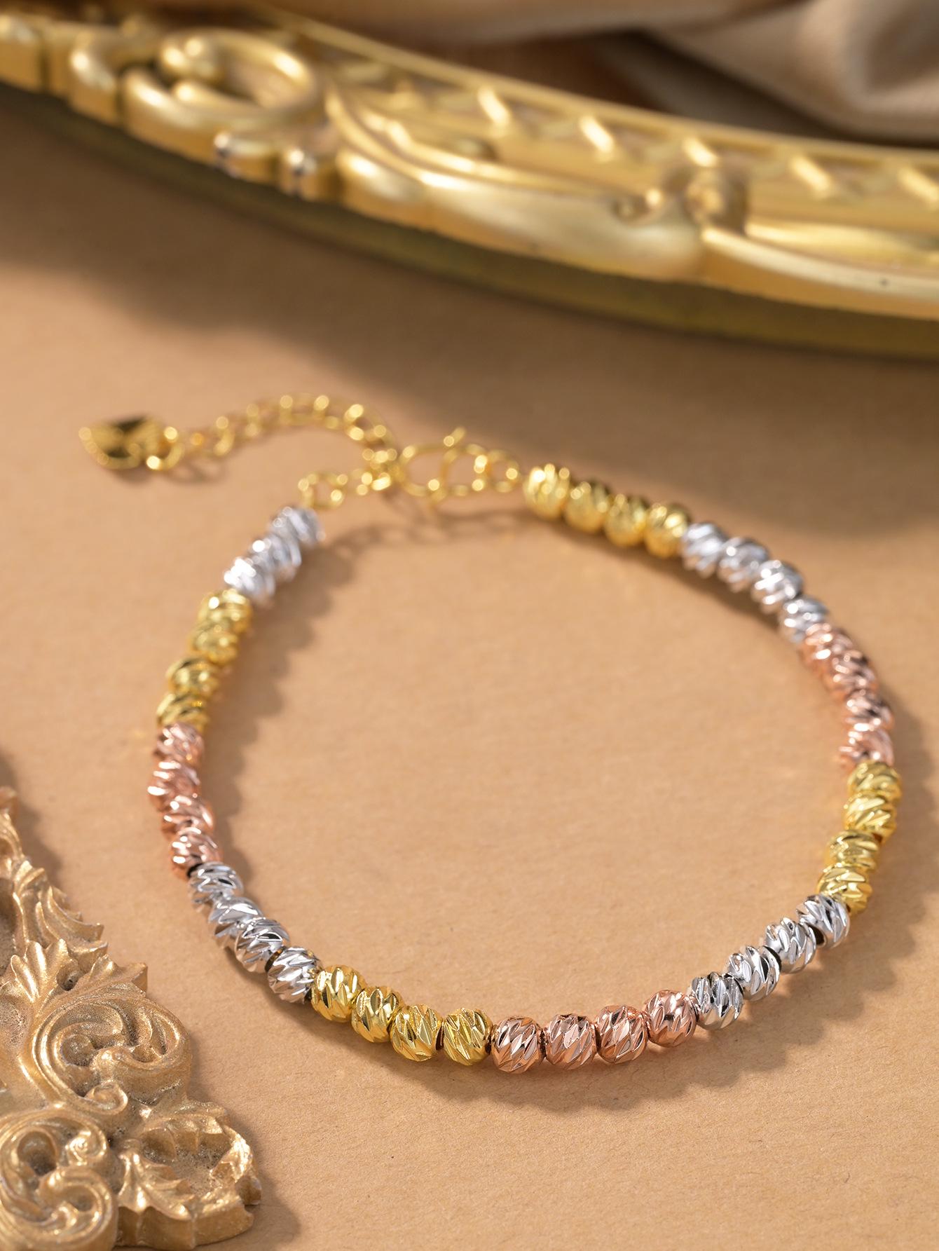 Elegant 18k Gold Beaded Bracelet - Unique European & American Design