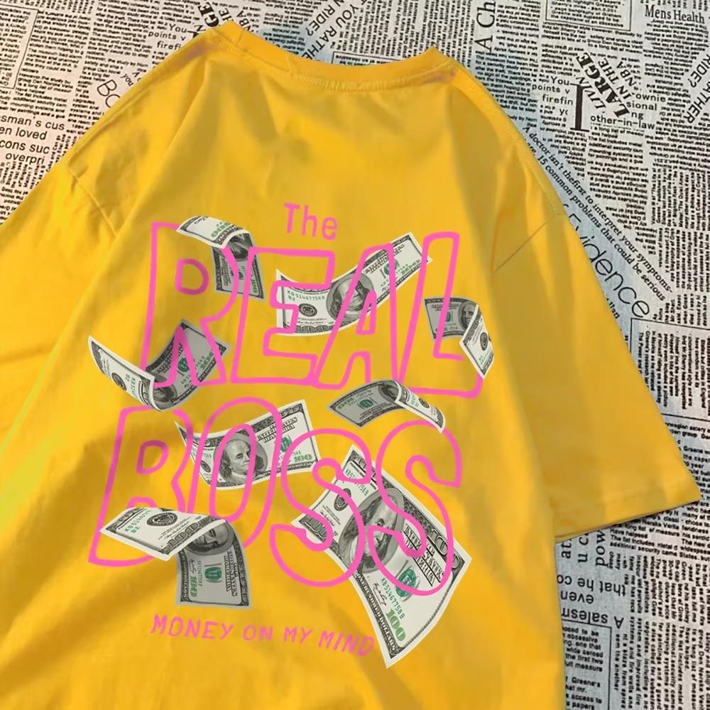 The Real  Money On My Mind Clothes Men Women Crewneck Casual Shirts Summer T-Shirt Personality Loose T-Shirt Couple Cotton