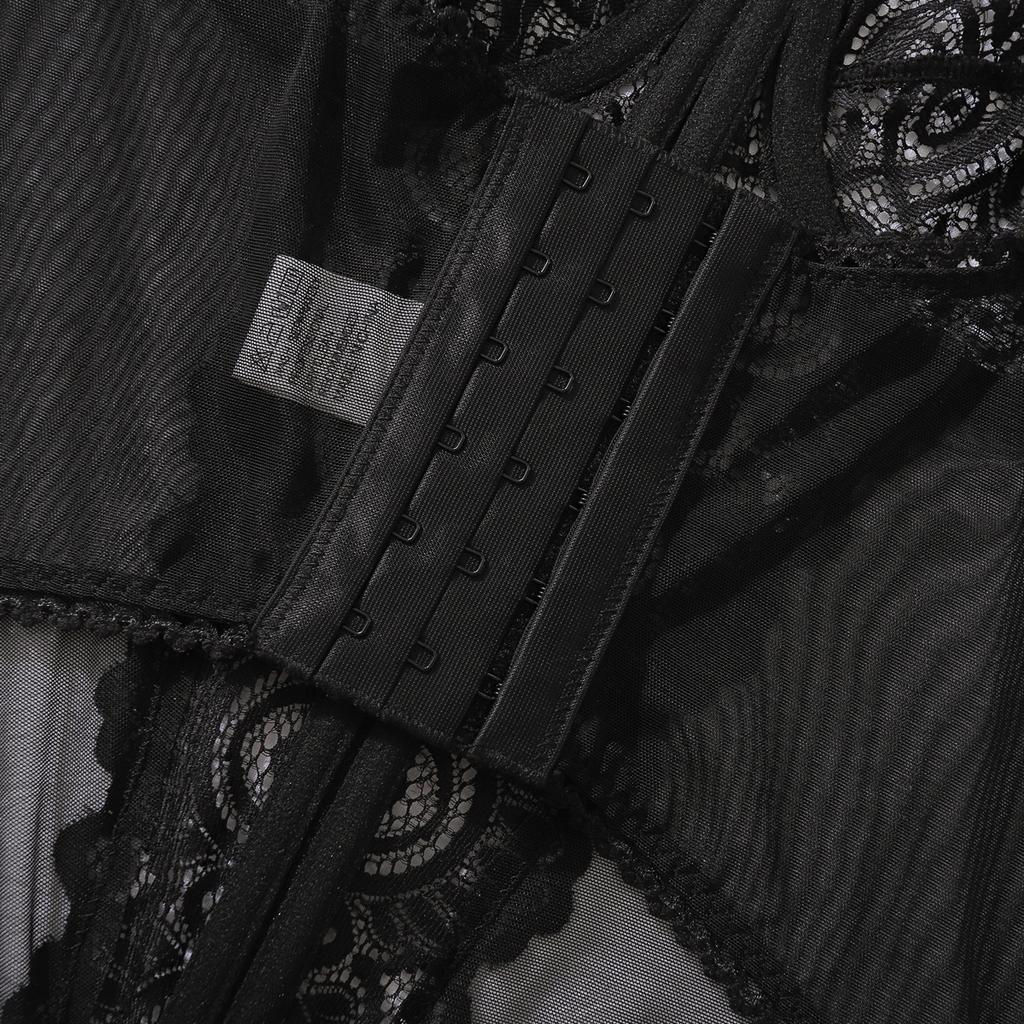 Lenjerie de vară cu broderie de flori din dantelă pentru femei, corset strâmt, sexy, din plasă respirabilă, modelatoare cu balene, cu fundă, bretele sling, topuri cu decolteu jos