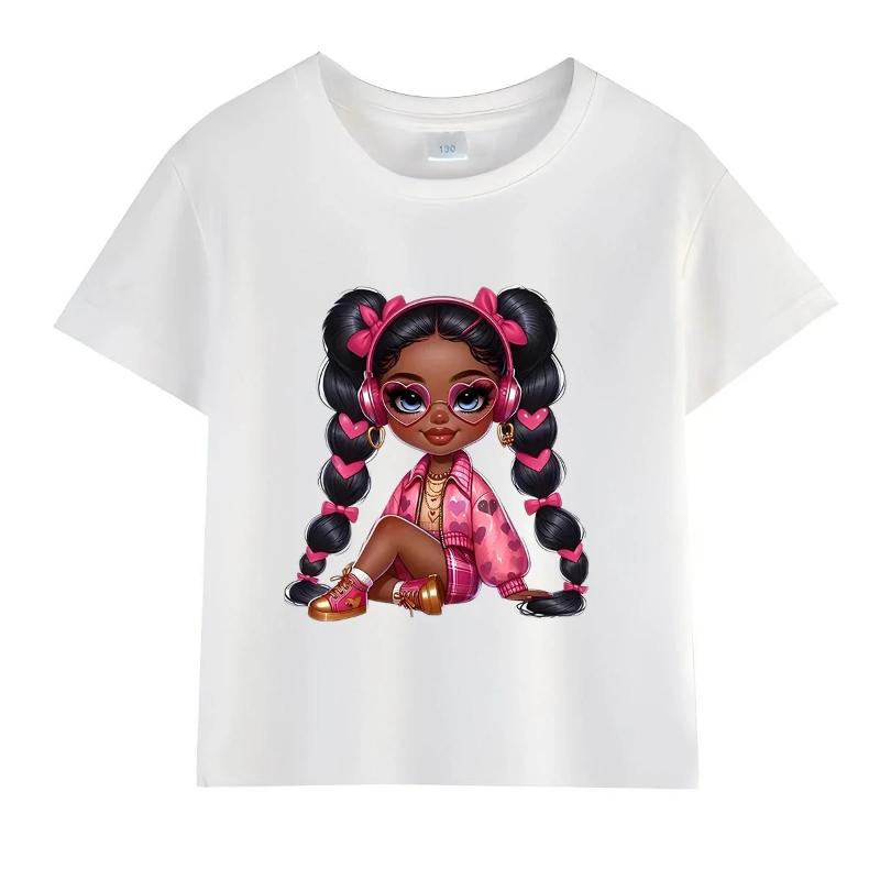 

Лето 2025 Новая футболка для девочек 100% хлопок Мультяшная футболка с коротким рукавом Белая футболка Топ с круглым вырезом Милые топы с графикой Детские забавные футболки 150