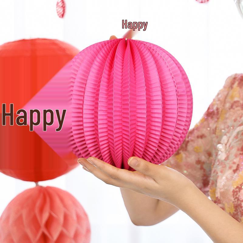 Wedding Double Happiness Garland & Lantern Set with Honeycomb Ball Columns for Background Decor