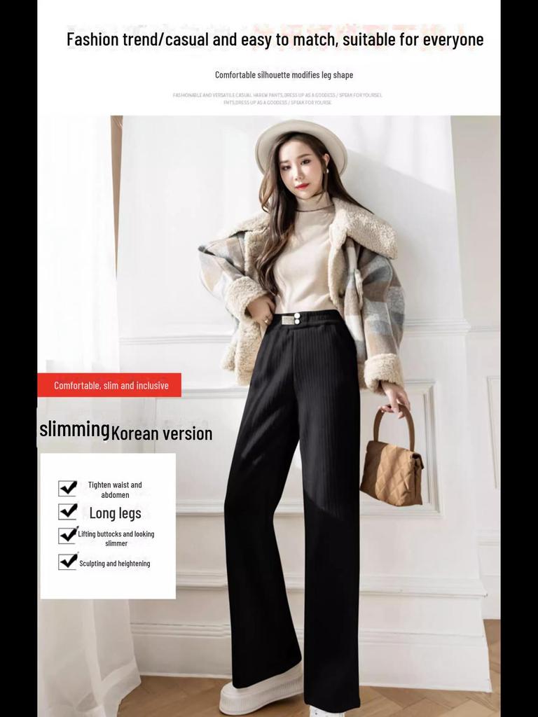 Women's 2024 High-Waist Velvet Drape Wide-Leg Pants: Slim, Loose, Thick, and Casual for Winter.
