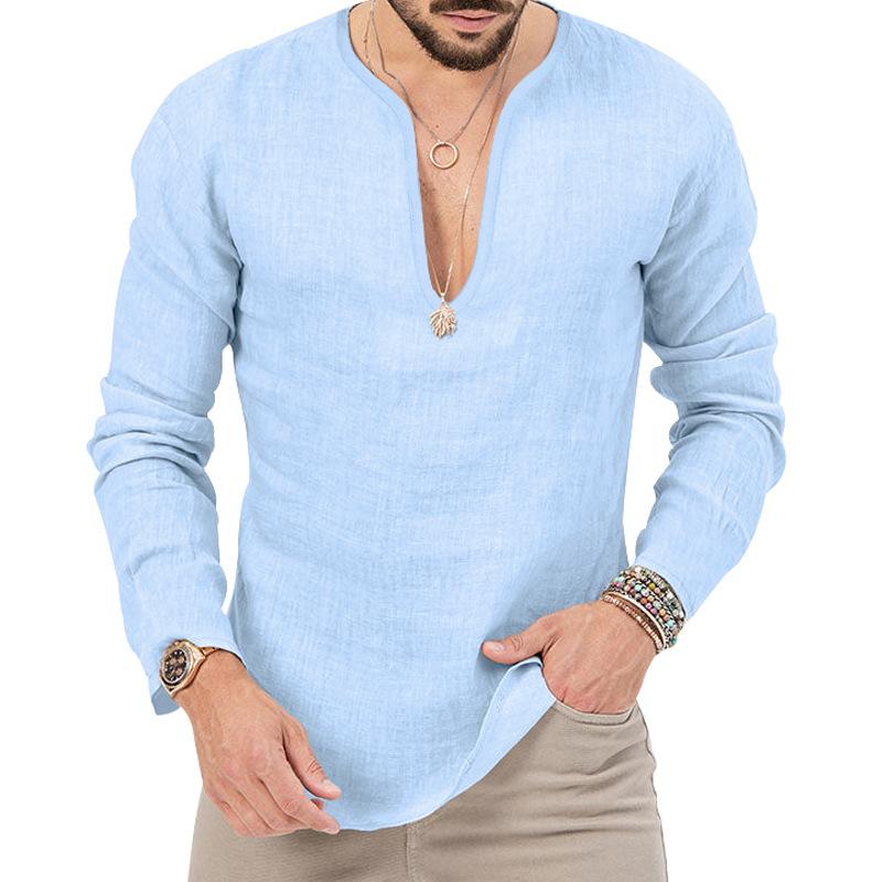 Men's Deep V-neck Shirt Europe and The United States Solid Color Tops Sports Men's T-shirt