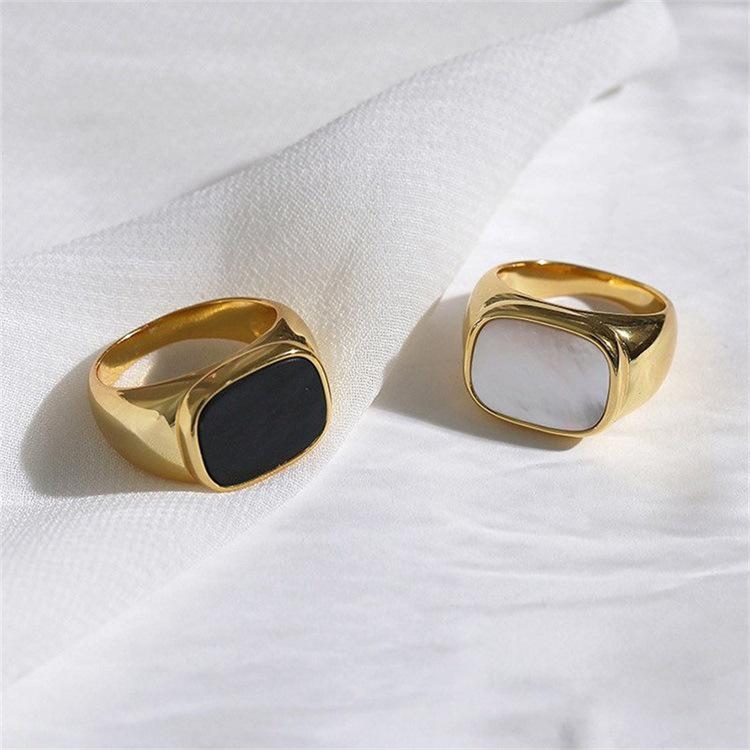 eManco Gold White Square Stainless Steel Ring for Women