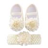 Newborn Baby Shoes Girls Flower Shoes Toddler Prewalker Cute Baby Soft Shoes For 0-12M Children With Hair Band