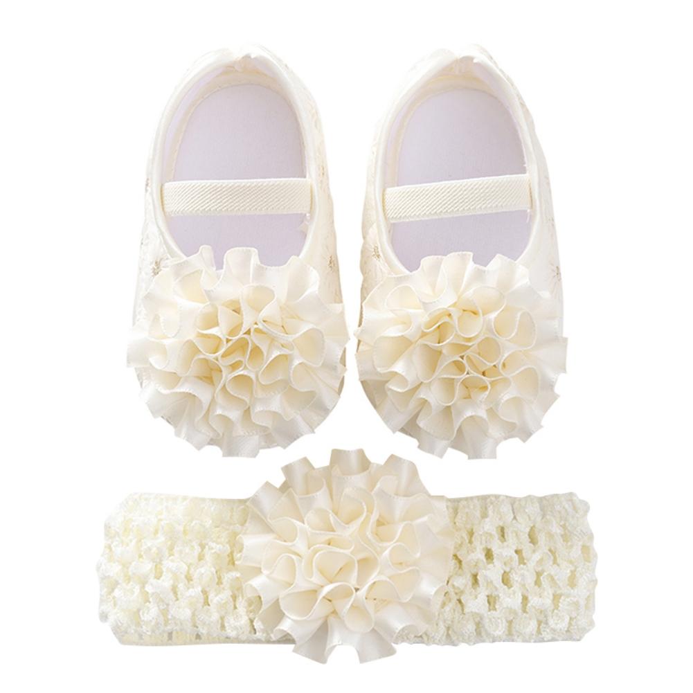 Newborn Baby Shoes Girls Flower Shoes Toddler Prewalker Cute Baby Soft Shoes For 0-12M Children With Hair Band