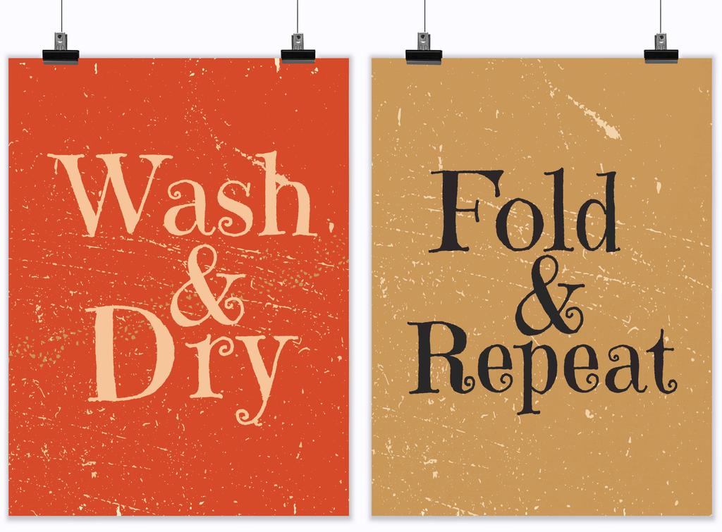 Inkdotpot 2 Piece Laundry Signs for Laundry Room Decor Wash Dry Fold Repeat Poster With Frame, Laundry Room Wall Art Signs Framed