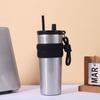 Large capacity simple 111 stainless steel thermos cup men's and women's fashion with rope straw cup portable car cup