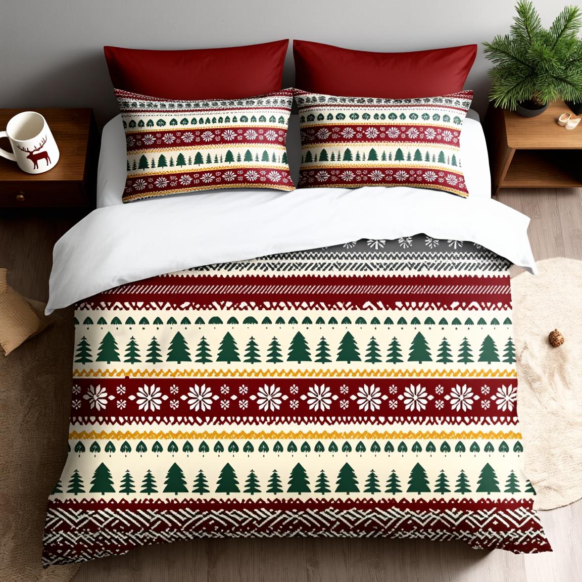 

3Pcs Retro Christmas Sweater Pattern Bedding Set Polyester Geometric Print Queen Size Home Holiday Gift EU Twin(135x200cm)