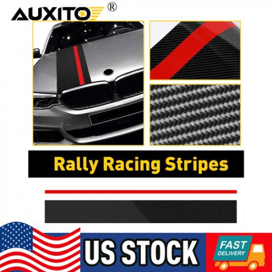 5D Carbon Fiber w/ Red Rally Stripes Racing Car Body Front Hood Decal For BMW