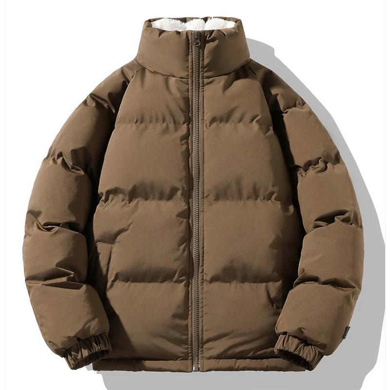Men Puffer Jacket Thick Warm Winter Parka Fleece Linded Coat Male Solid Color Stand Collar Casual Jacket Men's Coats Outwear