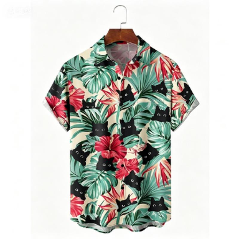 Fashionable Hawaiian Holiday Beach Flower Cat Shirt 2026 Best Ethnic Style Clothing