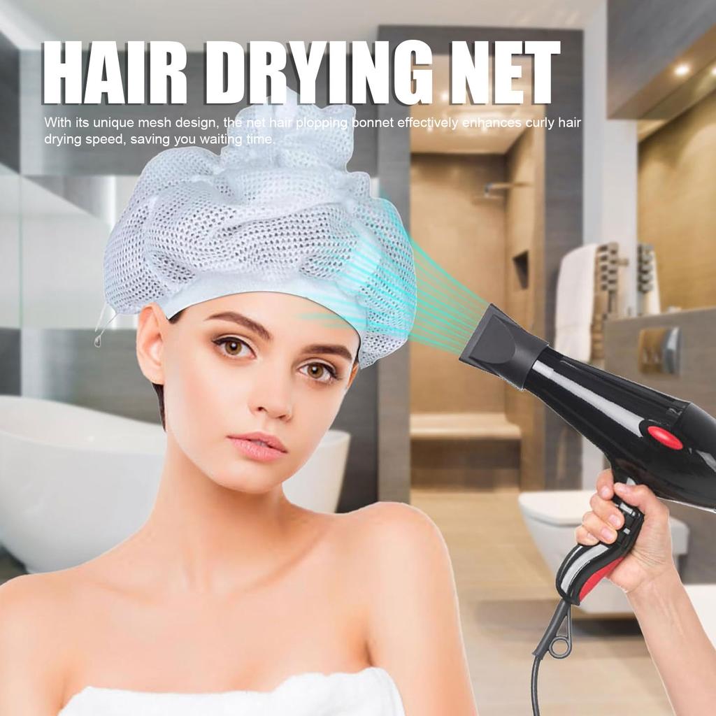 Net Plopping Cap for Drying Curly Hair with Drawstring Adjustable Elastic Band 360 Degree Protection Mesh Hair Drying Net