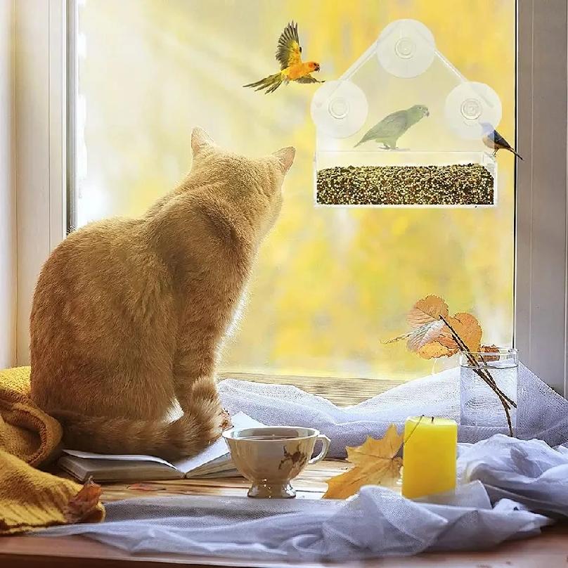 House Transparent Window Wild Bird Feeder Outdoor Removable Suction Cups Sliding Automatic Birds Feed Tray for Garden Patio Yard