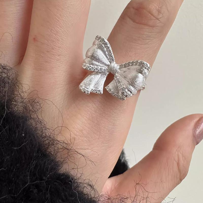 Exquisite Adjustable Copper Bowknot Ring With Dazzling Zircon For Women