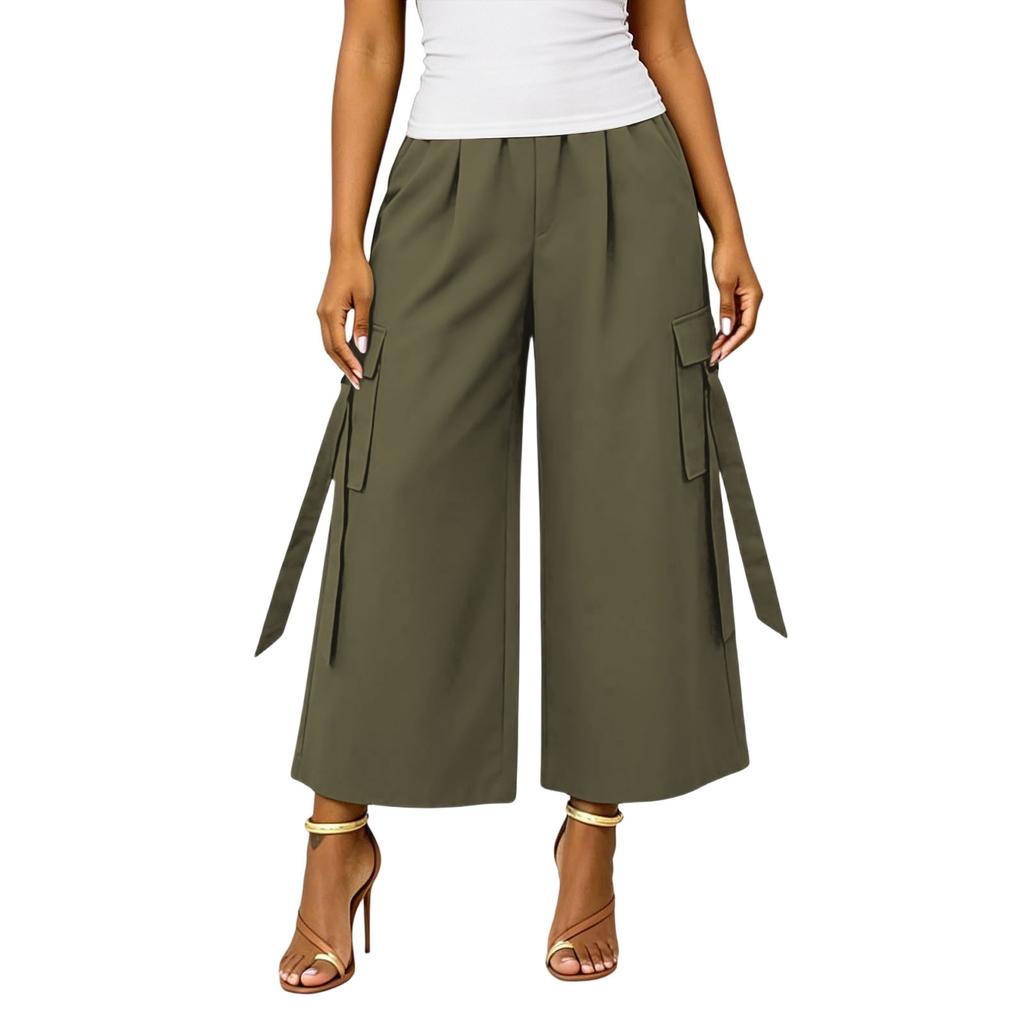 Women High Waist Wide Leg Cargo Pants with Pockets Casual Loose Fit Utility Trousers for Everyday Wear