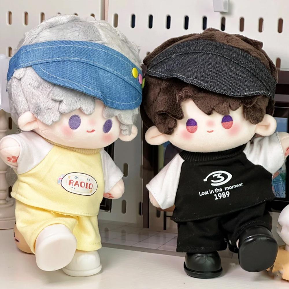1 set Peaked Cap 20cm Cotton Doll Clothes Cartoon T-shirt Plush Doll Clothes Children's Gift