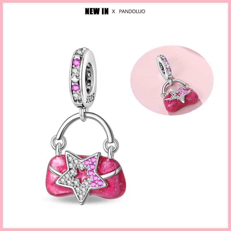 Copper Fashion Pink Princes Skirt Bag Lipstick Heart-Shaped Charm Bead Fit Original 3Mm Woman Bracelet Jewelry Gift