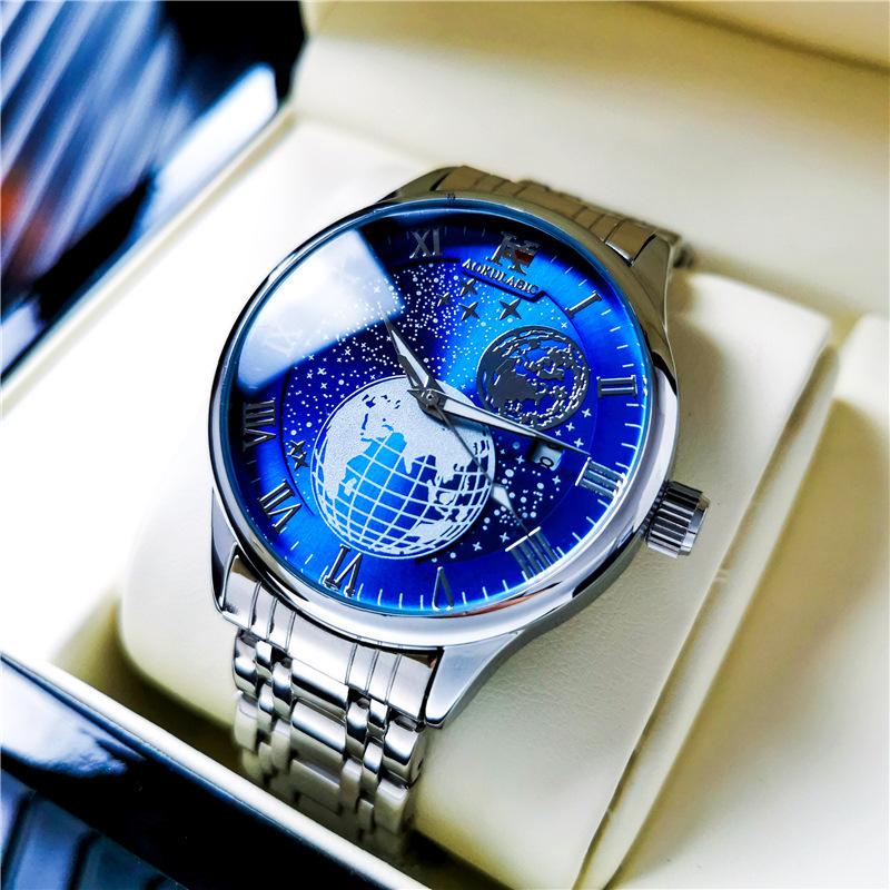 Men's Hollow Bottom Fully Automatic Mechanical Watch Stainless Steel Butterfly Buckle Trendy Men's Watch