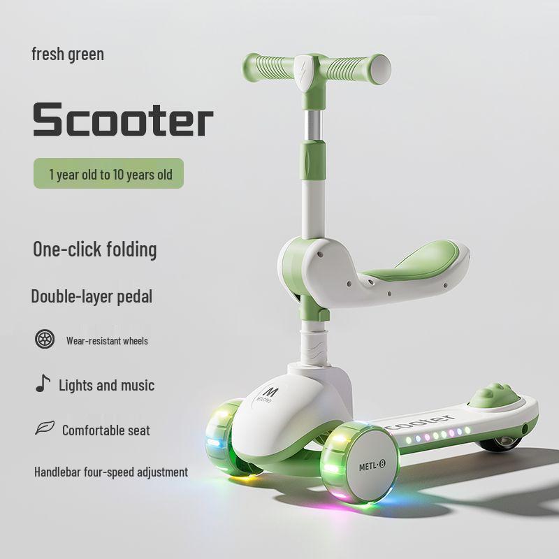 Folding Kids' Scooter with Seat, Ages 1-10, for Boys and Girls