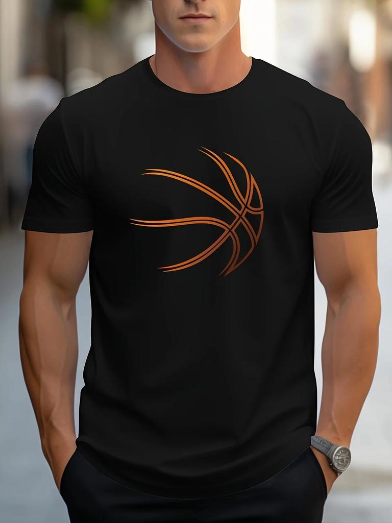 Summer Men's 100_ Cotton Comfortable Casual Loose Oversized Basketball Pattern Print Sports Round Neck Short Sleeved T-shirt