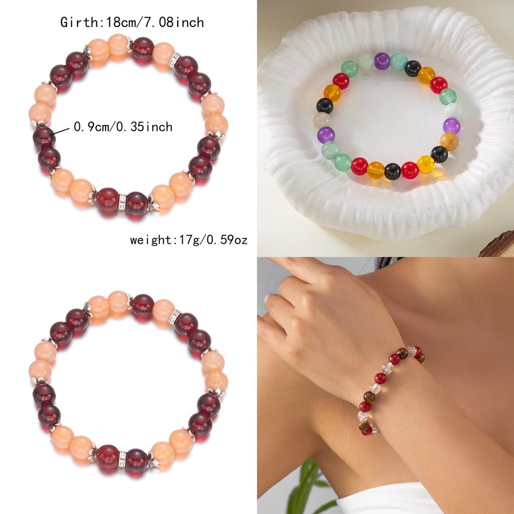 Geometric Agate Beaded Bracelet For Women Handmade Elastic Cord Jewelry For Travel Gift
