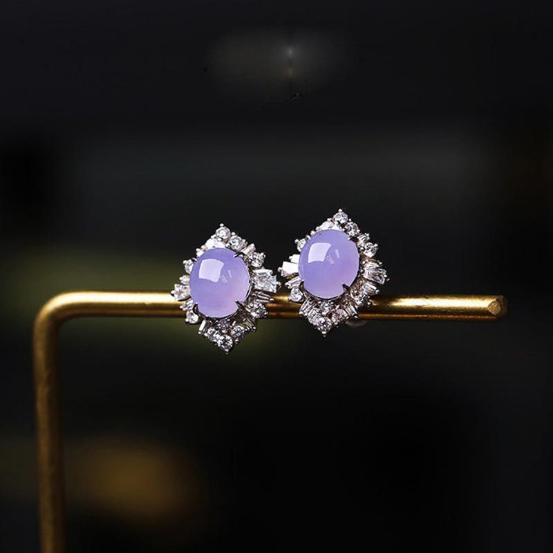 Inspiration Craft  Inlaid Crystal Natural Chalcedony Violet Geometric Stud Earrings Exquisite Charm Ladies Jewelry