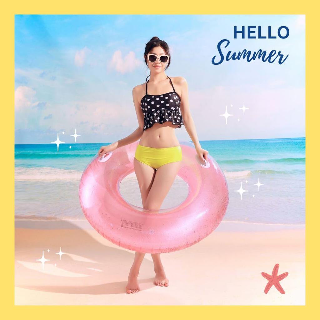 Wemitas Adult 120mm X Large Float with Includes Repair Set Float, 100mm, Handle, Pink, Sparkly, Inflator, Tape, 3-Piece (Pink, 120mm)