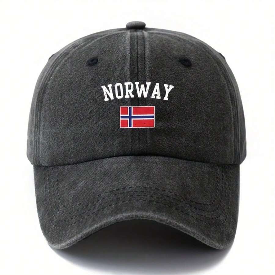 Unisex Norway Flag Baseball Cap Vintage Washed Black Polyester Casual Hat For Travel Outdoor