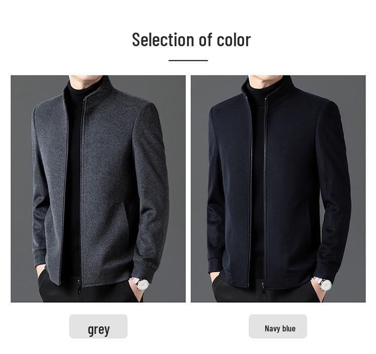 Men's Double-Sided Cashmere Wool Coat, Short Stand Collar, Casual Dad's Jacket for Autumn/Winter.