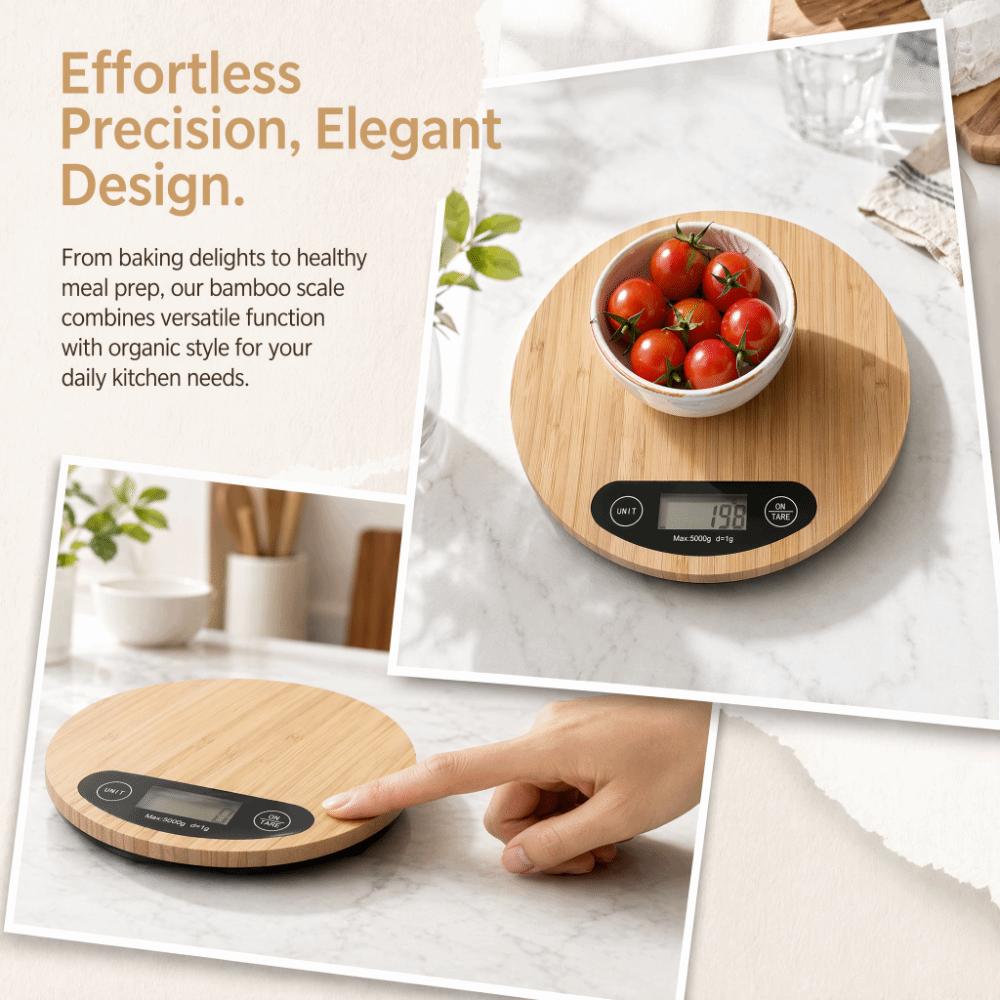 Round Electric Kitchen Scale Wood ABS Kitchen Scale Digital Kitchen Scale Cooking Baking Meal Prep