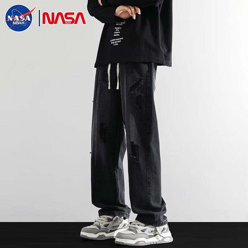NASA NOAH Men's Retro Ripped Straight-Leg Jeans