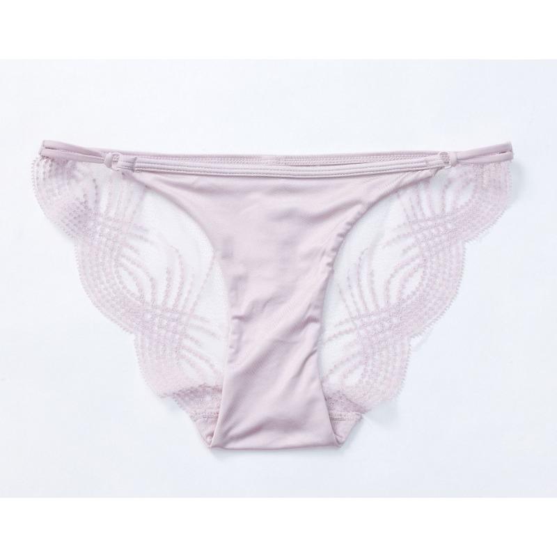 Women Sexy French Style Sheer Mesh Lace Low Waist Breathable Cotton Crotch Solid Panty