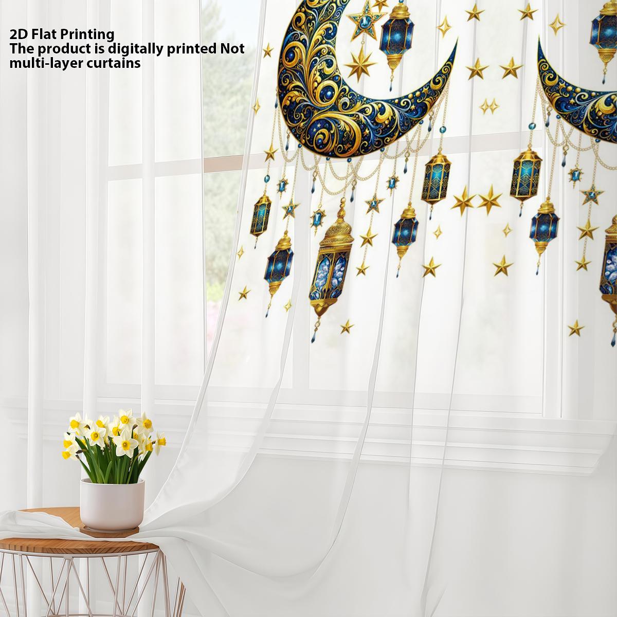 

1PC Gold-Leafed Crescent Window Curtain Ramadan Festival Pole Curtain for Living Room Bedroom Ceremony Decorative Curtain 100*130 HOOK 1pcs
