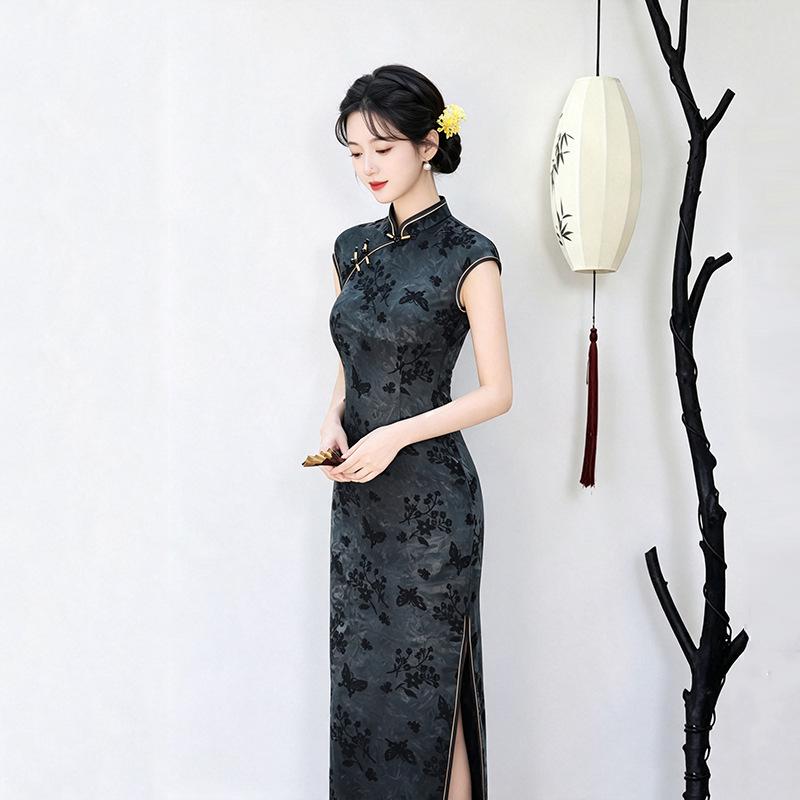 Elastic waist pinch, national style, new Chinese Suzhou long cheongsam, improved young women's high-end sense, daily wear in summer