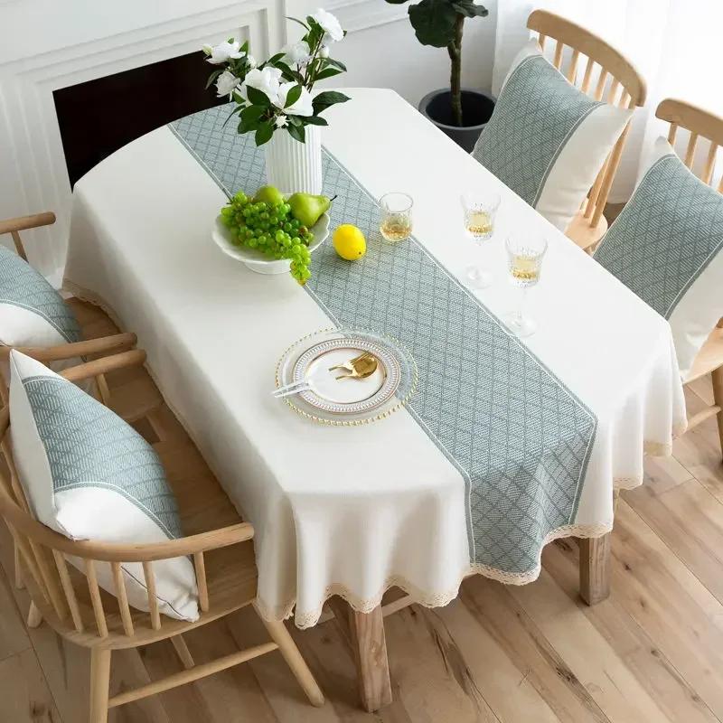 Oval Tablecloth Floral Jacquard Linen Tablecloth Farmhouse with Lace Home Decorative Rustic Table Cover Dining Ellipse 200cm (as the picture,126 x 170cm)