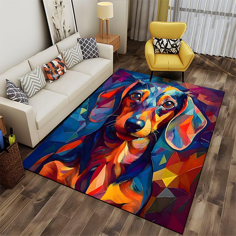 Colorful Geometric Dachshund suitable as a non-slip mat for the living room or bedroom sofa