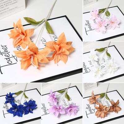 3 Heads Artifical Lily Flower Faux Lily Flower Arrangement Long Stem
