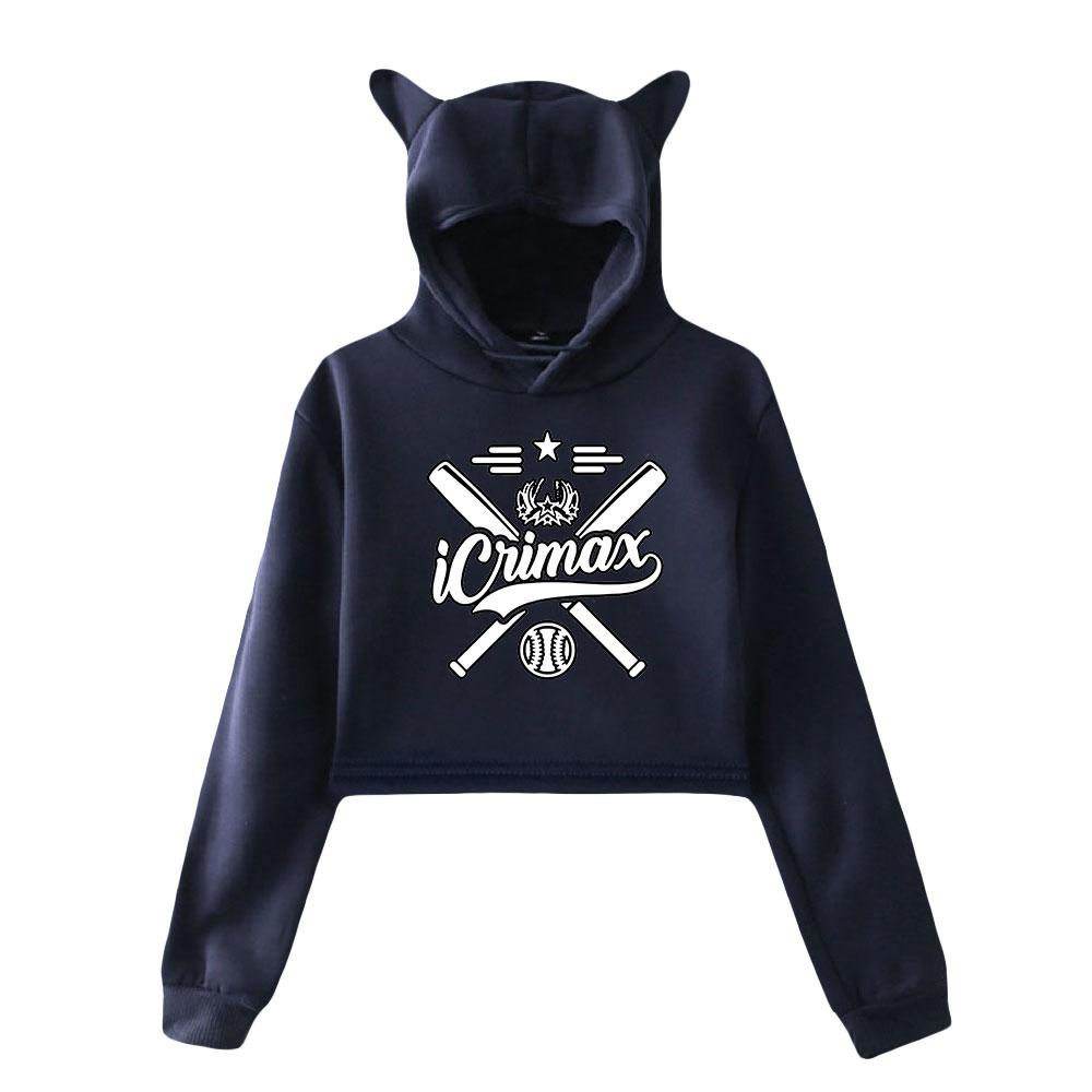 Icrimax Print Hoodie Women Long Sleeve Cropped Sweatshirts Female Casual Streetwear Crop Tops