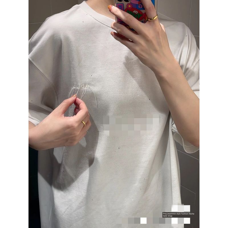 South Korea Niche Style Export Trendy Chest Small Icon Tops T-Shirt White Blue All-Match Men's and Women's Same Style Short Sleeve