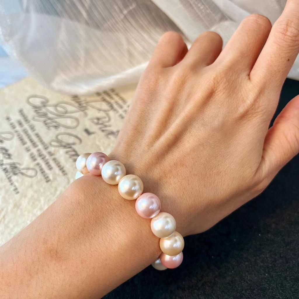 Retro High-quality Shijia Zhengyuan High-gloss Pearl Warm-color Maillard Style Bracelet Atmosphere Bracelet
