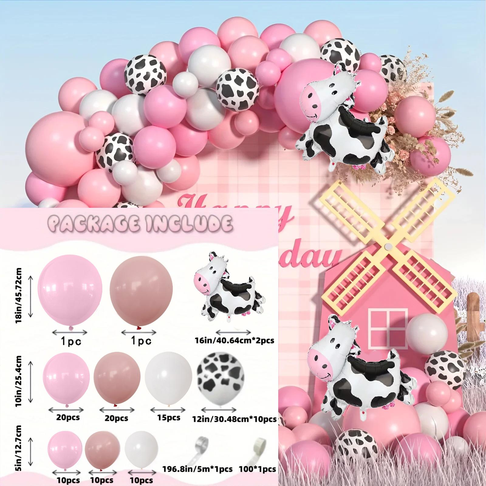 

Cow Balloon Chain Set Pink Girl Birthday Farm Themed Balloon Arch Set Scene Decoration Pink cow balloon chain