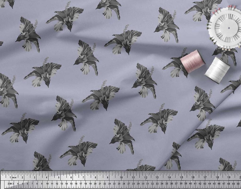 Soimoi Grey Japan Crepe Satin Fabric Floral Print Fabric by the metre 42 Inch