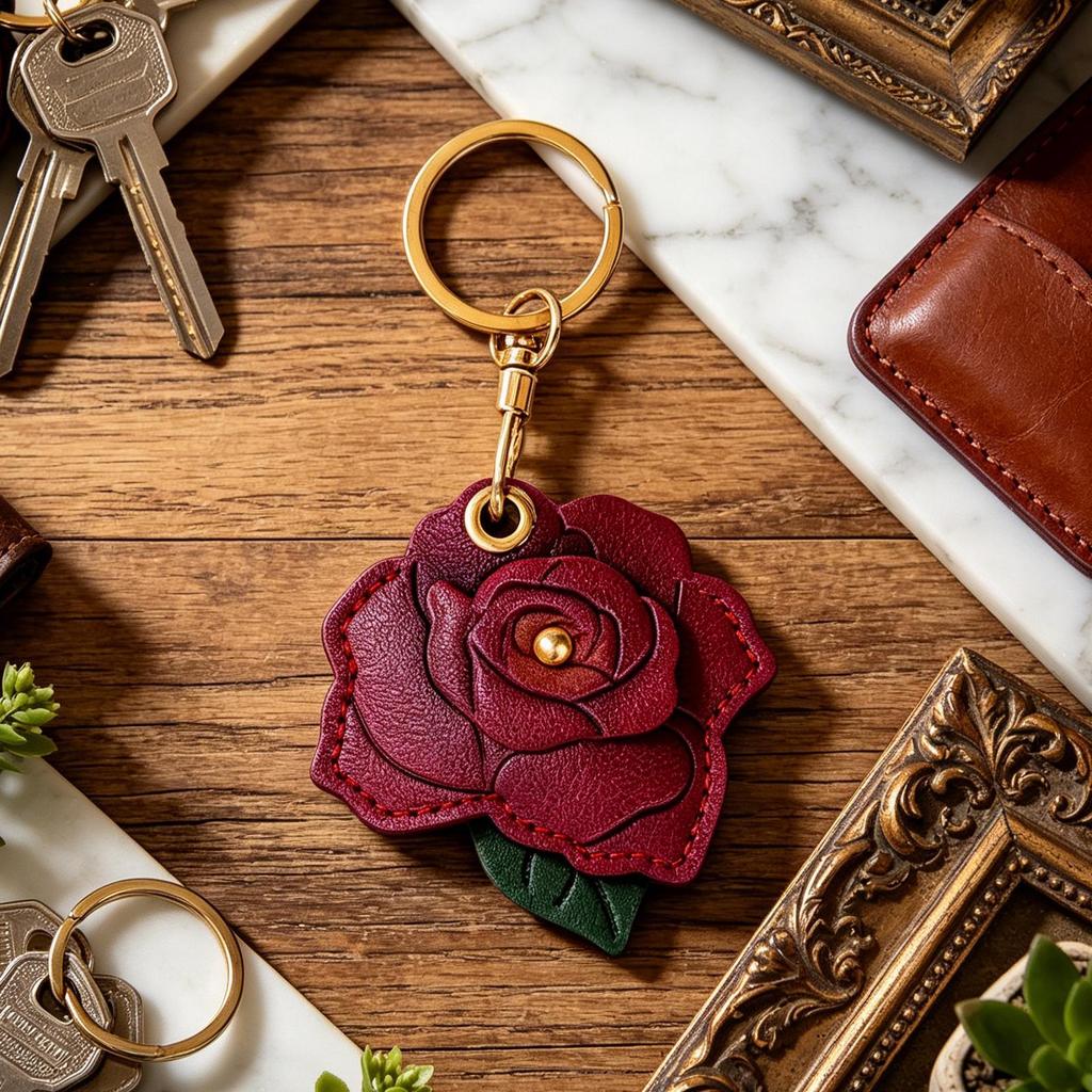 Rose Keychain PU Leather Rose Fashion Purse Accessories Backpack Floral Pendants For Cell Phone Wallet Backpack Tote