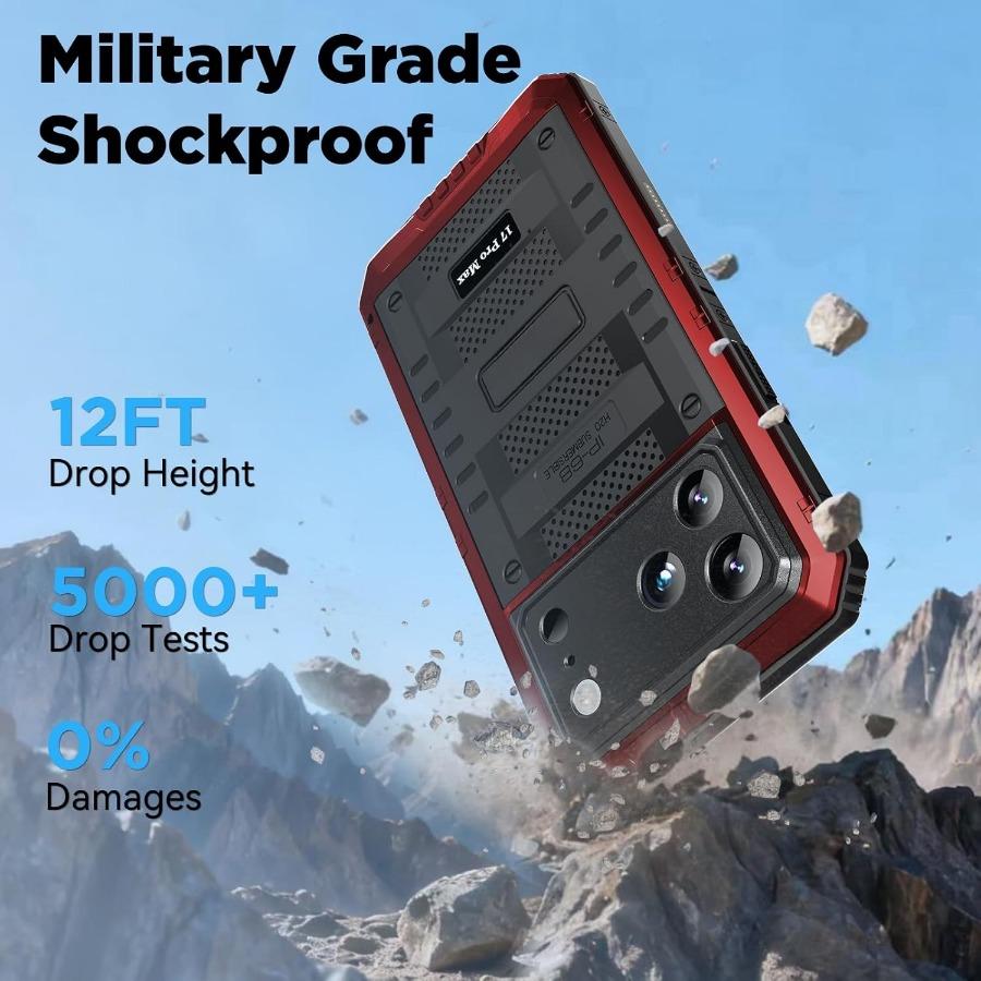 Για iPhone 17 ProMax 17Pro Air Θήκη Αδιάβροχη IP68 Μεταλλικό Κάλυμμα Βαρέως Τύπου με Ενσωματωμένο Προστατευτικό Οθόνης Στρατιωτική Αντικραδασμική