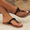 Large Size Flat Flip Flops Women Retro Buckle Sandals Lightweight Shoes Comfortable Round Head Open Toe Casual Slippers