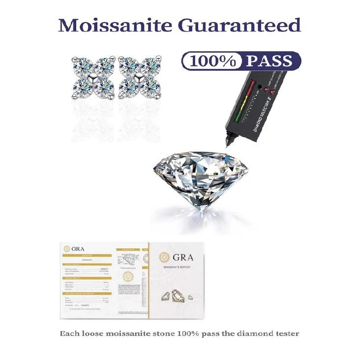 D VVS 4CT Moissanite Stud Earrings for Women Man 4 Stones Classic 925 Sterling Silver Earring with GRA  Wedding Jewelry Gift