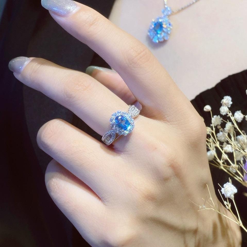 Trendy Sky Blue Topaz Simulated Stone Adjustable Ring for Women