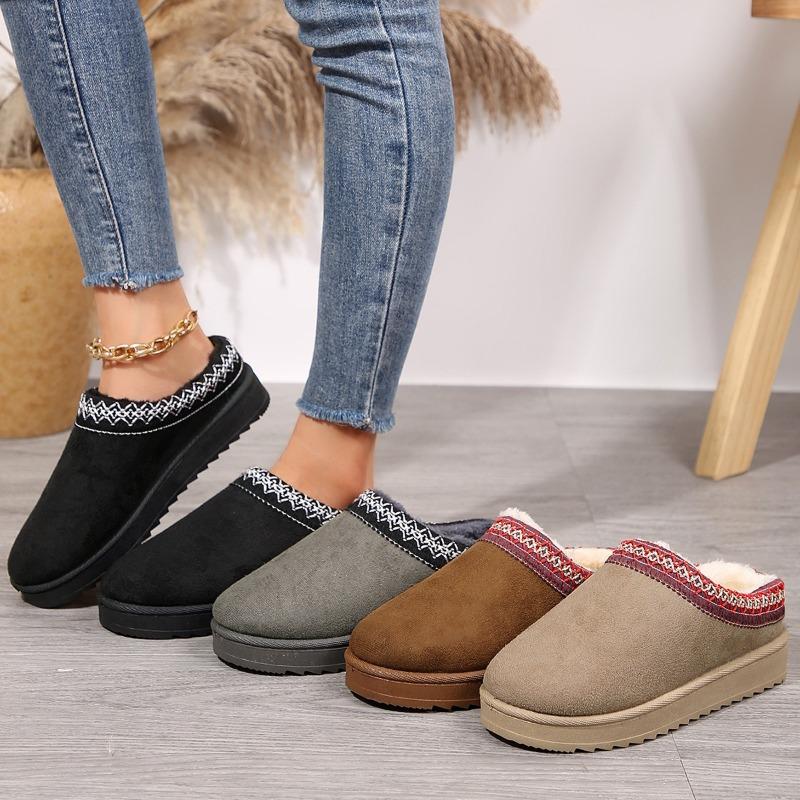 Outer hairy half-mop snow shoes autumn and winter new plush warm thick-soled slippers without heel cotton mop