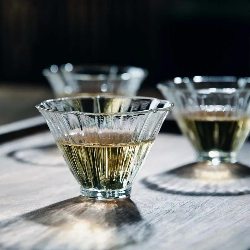 Japanese MIni Watercup Flower Floral Mini Heat Resistant Glass Japanese Kung Fu Tea Cup Teacup Set Wine Glasses Supplies